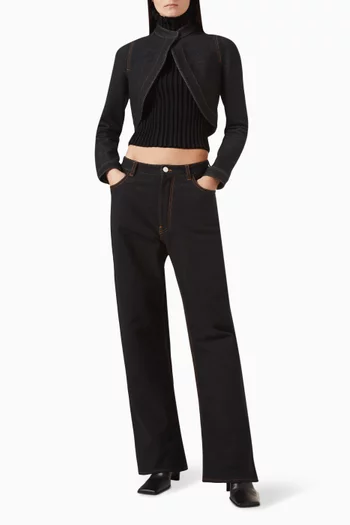 Crop Knit Jacket in Denim