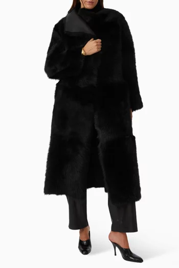 Birthday Draped Coat in Shearling
