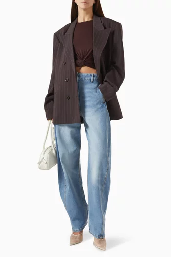 جاكيت بنقشة مخططة وصفي أزرار مزيج صوف