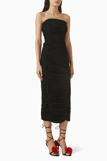 Strapless Ruched Midi Dress
