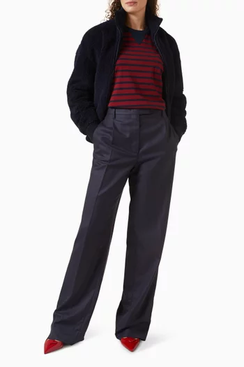 تي شيرت بنقشة مخططة وتفاصيل ممزقة جيرسيه