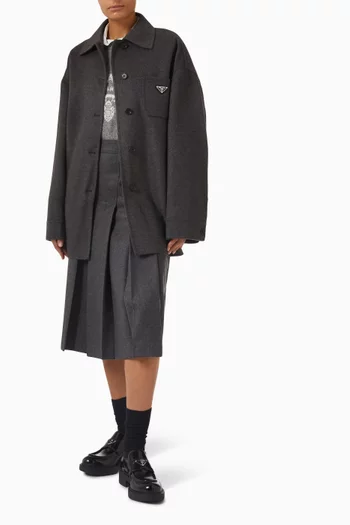 Single-breasted Caban Jacket in Virgin Wool Blend