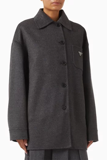 Single-breasted Caban Jacket in Virgin Wool Blend