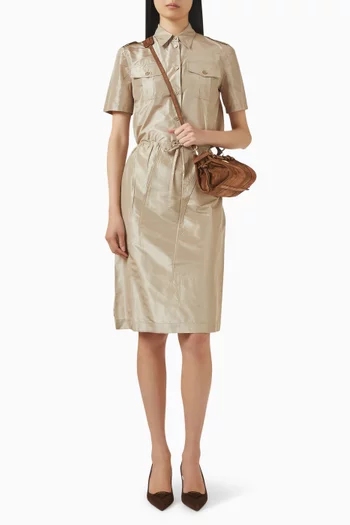 تنورة برباط تضييق قماش تفتا وحرير