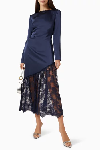 فستان سوكي متوسط الطول بقصة مائلة دانتيل