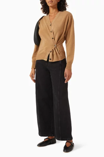 Padded-shoulder Cardigan in Cashmere