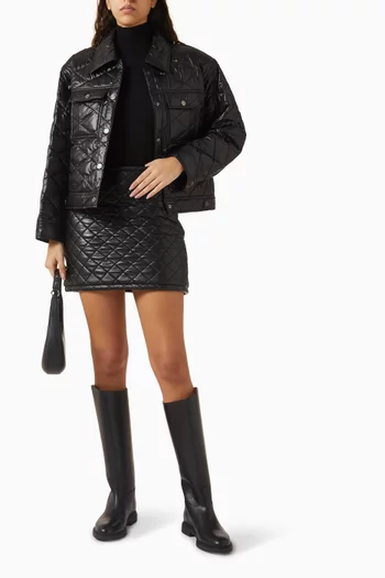 Quilted Mini Skirt  in Leather