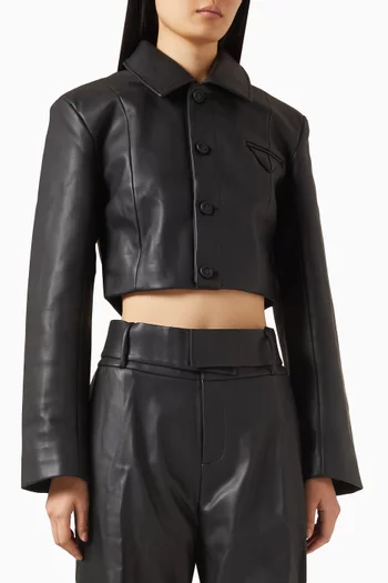 Ania Wide Shoulder Jacket in Faux Leather