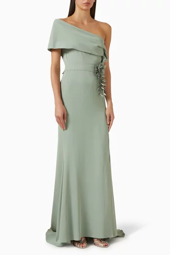 فستان سهرة مطرز بزهور بارزة