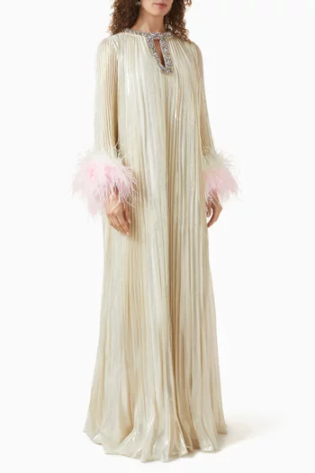 Metallic Ombre Feather Maxi Dress in Silk-blend