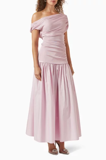 Draped Midi Dress in Cotton-knit