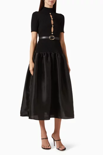 فستان متوسط الطول نسيج وقماش تفتا