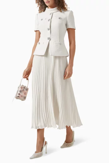 Boucle Collared Pleated Midi Dress