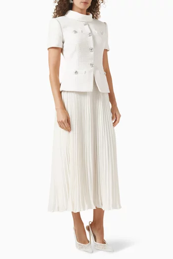 Boucle Collared Pleated Midi Dress