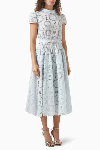 Floral Belted Midi Dress in Lace