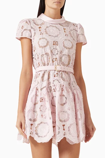 Floral Belted Mini Dress in Lace