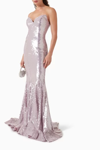 Sequin-embellished Gown in Mesh