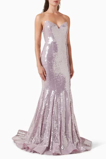 Sequin-embellished Gown in Mesh
