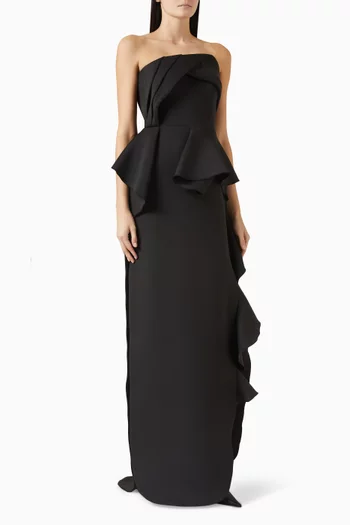 فستان سهرة بلا حمالات مزين بكشكش سكوبا