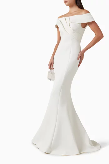 Off-shoulder Gown in Scuba