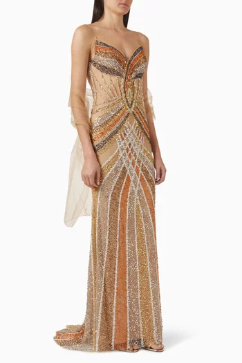 Bead-embellished Gown in Mesh