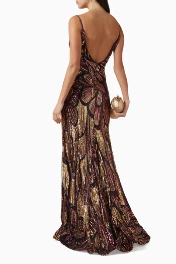 فستان سهرة بقصة حورية البحر مطرز بالترتر