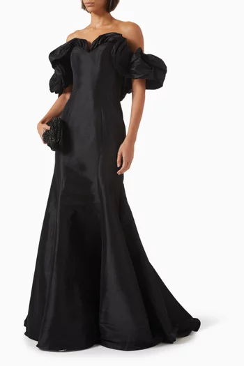 Off-shoulder Gown in Silk Taffeta