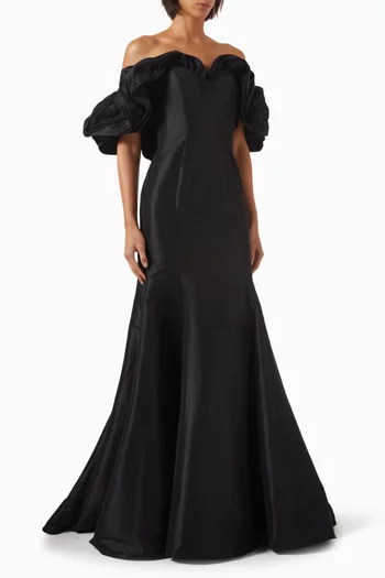 Off-shoulder Gown in Silk Taffeta