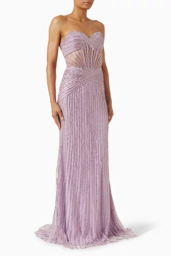 Bead-embellished Strapless Gown