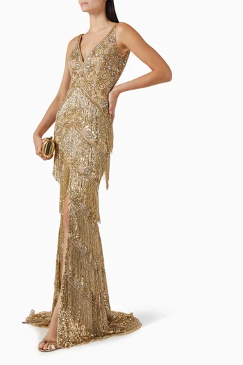 Embellished Fringe Gown