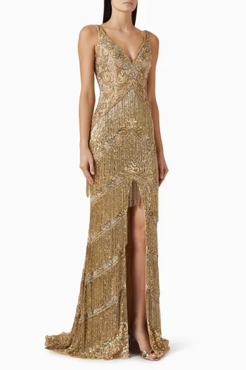 Embellished Fringe Gown
