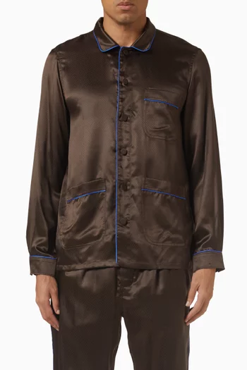 Jacquard Micro Dot Pajama Piping Shirt in Silk