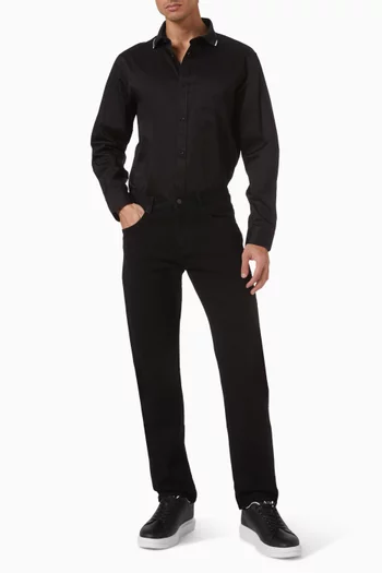 تي شيرت بياقة بحافة بلون مغاير قطن