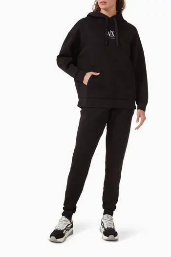 كنزة بغطاء رأس بطبعة شعار الماركة مزيج قطن