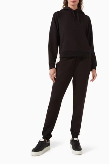 كنزة بغطاء رأس وطبعة شعار الماركة مطرز بالغليتر مزيج فيسكوز