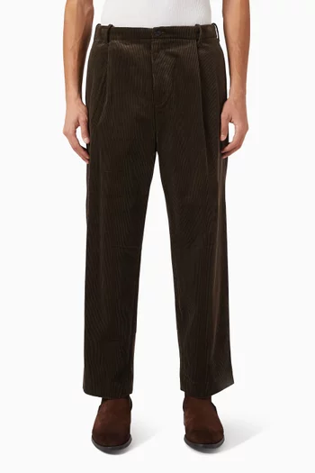 Pleated Straight-leg Pants in Corduroy