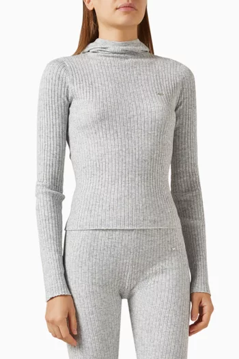 بلوزة بغطاء رأس نسيج مارينو مضلع