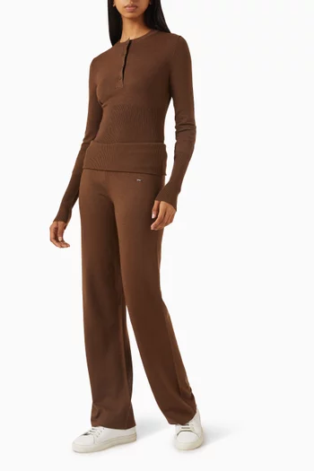 بنطال بحزام خصر مطوٍ منسوج من مزيج مارينو