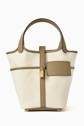Unused Picotin 18 Cargo Bag in Toile Goeland Canvas & Veau Swift Leather