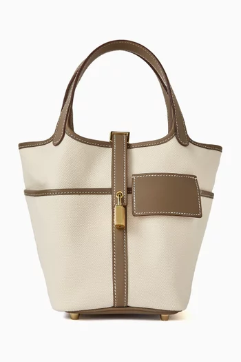 Unused Picotin 18 Cargo Bag in Toile Canvas & Swift Leather