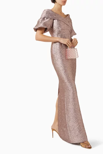 Off-shoulder Gown in Jacquard