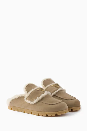 Logo Mules in Suede & Shearling