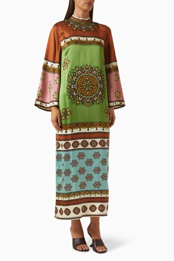 فستان كونتينا متوسط الطول حرير