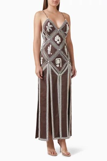 فستان لياندرا بتصميم سهل الارتداء ومطرز بحبال مزيج كتان