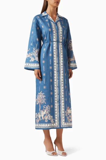 فستان أكاسيا بنمط قميص بحزام كتان