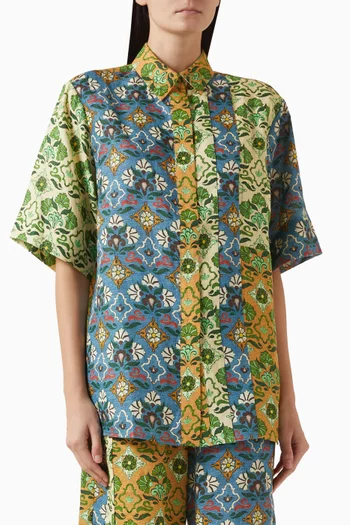 قميص آلي مزين بنقشات مختلفة كتان