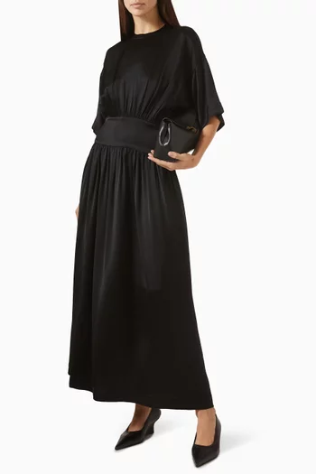 Gathered T-shirt Dress in Satin
