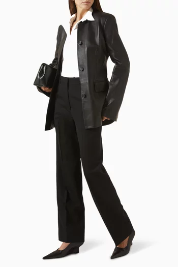 Collarless Jacket in Leather