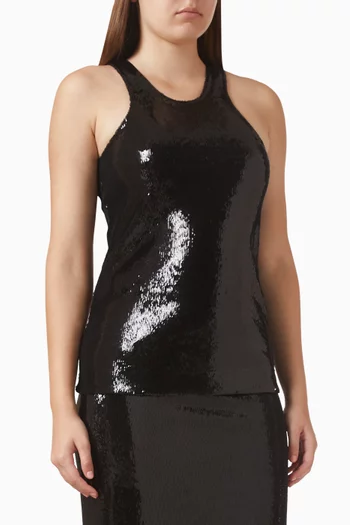 Curved Sequin-embellished Tank Top