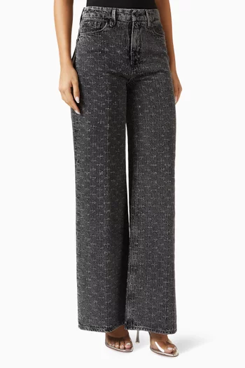 بنطال جينز جود سكيت بساقين واسعتين مطرز بالكريستال دينم